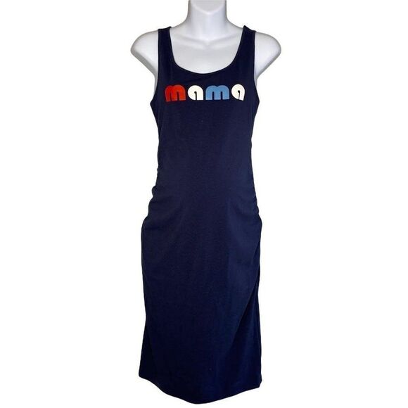 Isabel Maternity Mama Dress Womens MEDIUM Blue Sleeveless Shirred Scoop-Neck NEW - Picture 1 of 10